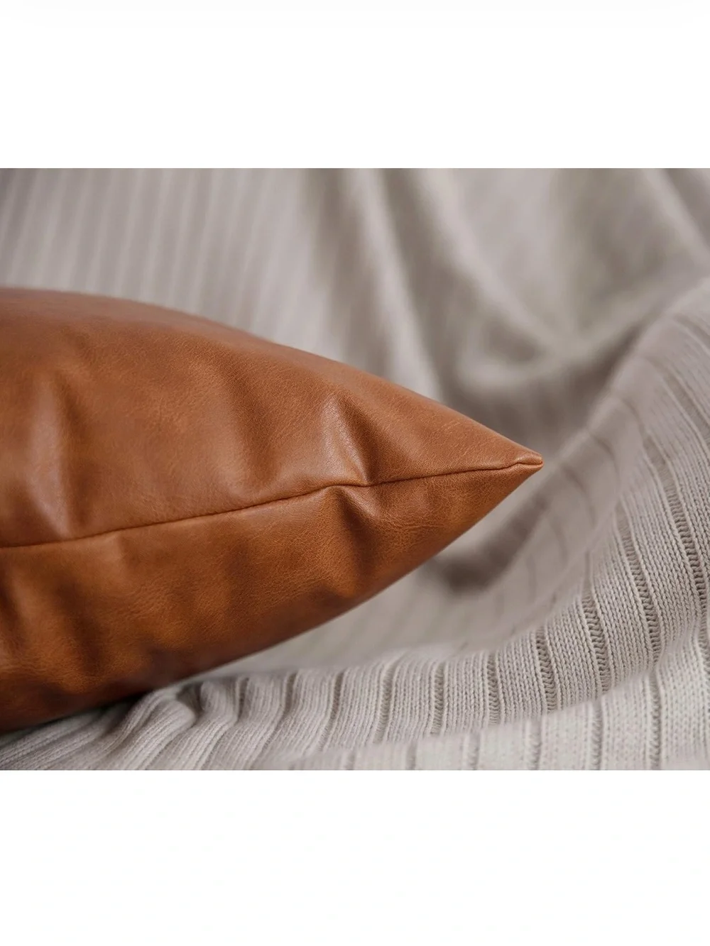 Cognac Brown Faux Leather Accent Pillow Covers - Set of 2 - C9